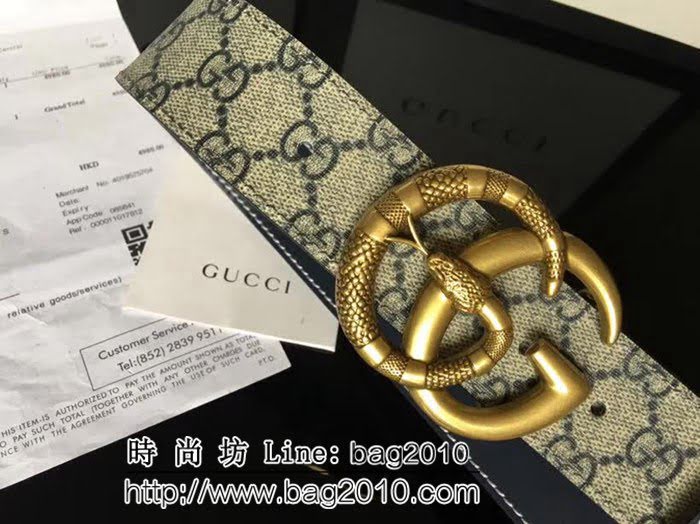 古馳CUCCI 高級人造革面料 頭層小牛皮底 純銅古金蛇紋扣 奢華時尚男士皮帶 GHG1266